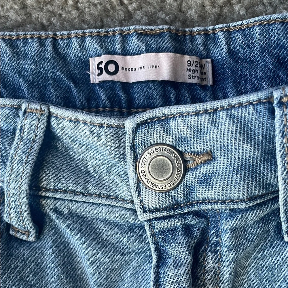 SO Women's Distressed Light Blue Straight Leg Jeans - Picture 2 of 7